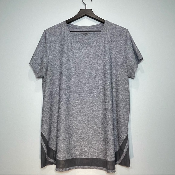 ATHLETA Women's Tank Top Heather Gray Mesh Hem Short Sleeve Stretch Size X-Large - Picture 1 of 10